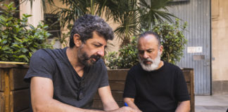 Alberto Rodríguez y Javier Gutiérrez en el rodaje de Modelo 77