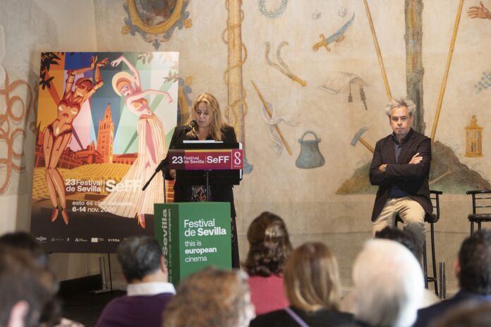 23SeFF_Presencia andaluza_080 © lolo vasco Angie Moreno, delegada de Turismo y Cultura del Ayuntamiento de Sevilla, y el director del festival, Manuel Cristóbal. (© lolo vasco)